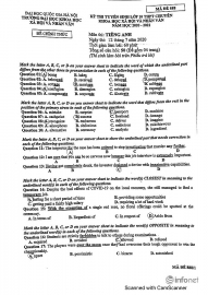 Đề thi Anh văn tuyển sinh lớp 10 vào trường chuyên KHXH&NV năm 2020