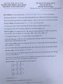 Đề thi môn toán tuyển sinh lớp 10 vào trường Phổ thông Năng khiếu TP.HCM