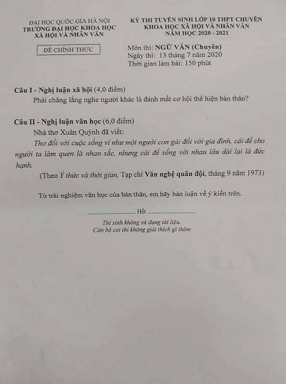 de thi ngu van tuyen sinh lop 10 de thi vao thpt chuyen khoa hoc xa hoi va nhan van