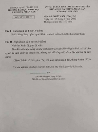 Đề thi ngữ văn tuyển sinh lớp 10 vào THPT chuyên Khoa học Xã hội và Nhân văn