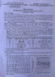 Đề thi môn Sinh học tuyển sinh lớp 10 vào Trường chuyên Khoa học Tự nhiên