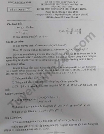 Đề thi môn Toán tuyển sinh lớp 10 vào THPT Chuyên Hoàng Văn Thụ tỉnh Hoà Bình