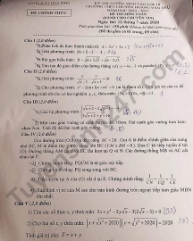 Đề thi môn Toán tuyển sinh lớp 10 THPT chuyên Tin Hoàng Văn Thụ tỉnh Hòa Bình