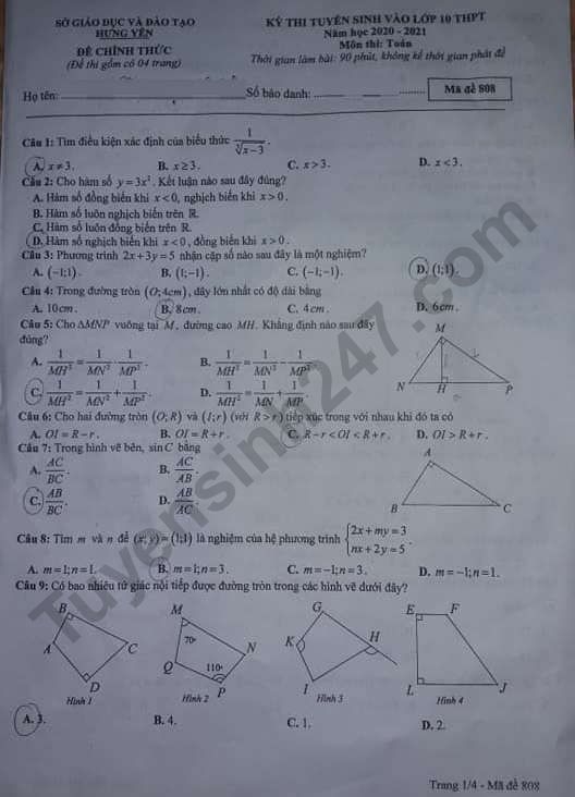 4845 de thi tuyen sinh lop 10 mon toan vao thpt tinh hung yen nam 2020 anh1