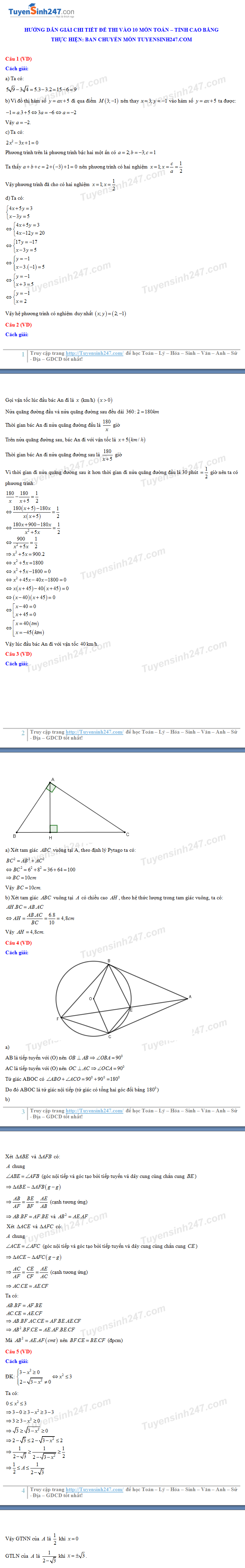 dap an de thi mon toan tuyen sinh lop 10 vao thpt tinh cao bang nam 2020