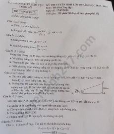 Đề thi môn Toán tuyển sinh lớp 10 vào THPT tỉnh Long An năm 2020