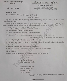 Đề thi Ngữ văn tuyển sinh lớp 10 vào THPT tỉnh Bến Tre năm 2020