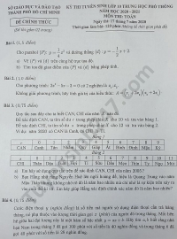 Đề thi môn Toán tuyển sinh lớp 10 vào THPT TPHCM năm 2020