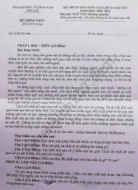 Đề thi Ngữ văn tuyển sinh lớp 10 vào THPT Chuyên Gia Lai năm 2020