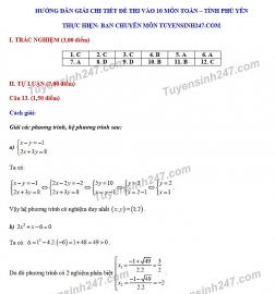 Đáp án đề thi môn Toán tuyển sinh lớp 10 vào THPT tỉnh Phú Yên năm 2020