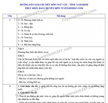 Đáp án đề thi Ngữ văn tuyển sinh lớp 10 vào THPT tỉnh Nam Định năm 2020