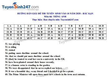 Đáp án đề thi Anh văn tuyển sinh lớp 10 vào THPT tỉnh Bắc Kạn năm 2020