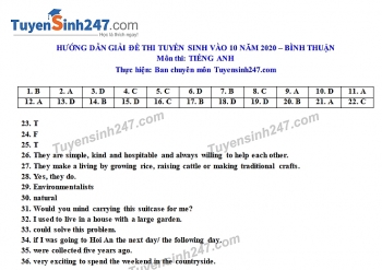 dap an de thi anh van tuyen sinh lop 10 vao thpt tinh binh thuan nam 2020