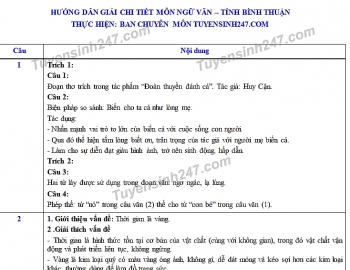 Đáp án đề thi Ngữ văn tuyển sinh lớp 10 vào THPT tỉnh Bình Thuận năm 2020