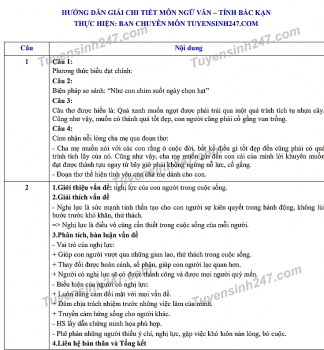 Đáp án đề thi Ngữ văn tuyển sinh lớp 10 vào THPT tỉnh Bắc Kạn năm 2020