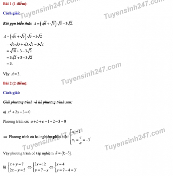 Đáp án đề thi môn Toán tuyển sinh lớp 10 vào THPT tỉnh Bình Thuận năm 2020