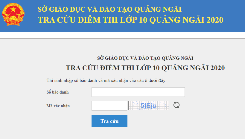 Tra cứu điểm thi tuyển sinh lớp 10 Quảng Ngãi năm 2020