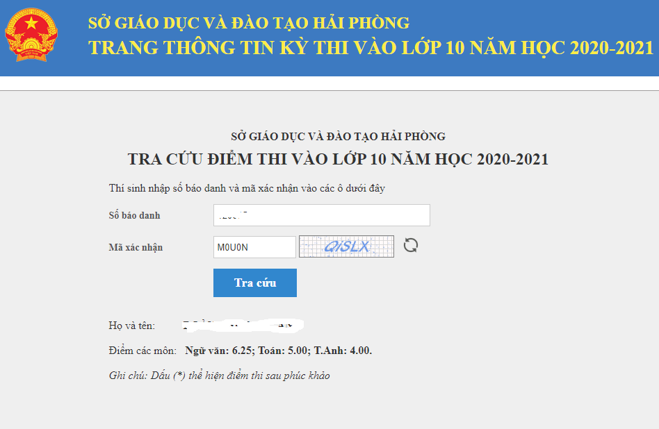 Tra cứu điểm thi tuyển sinh lớp 10 Hải Phòng năm 2020
