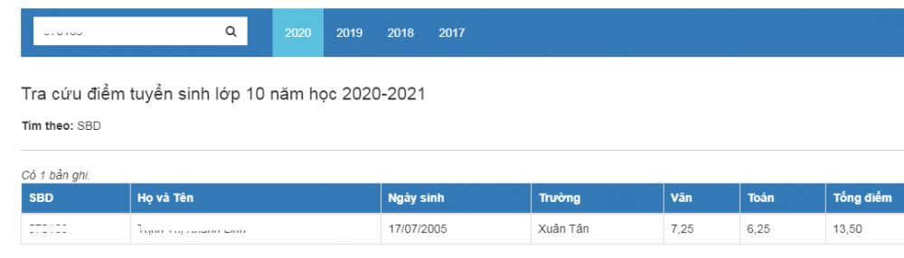 Tra cứu điểm thi tuyển sinh lớp 10 Nam Định năm 2020