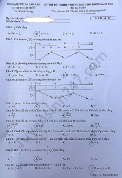 Gợi ý đáp án môn Toán mã đề 116 thi tốt nghiệp THPT quốc gia 2020