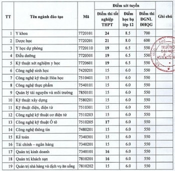 diem chuan dai hoc nguyen tat thanh chinh thuc nam 2020