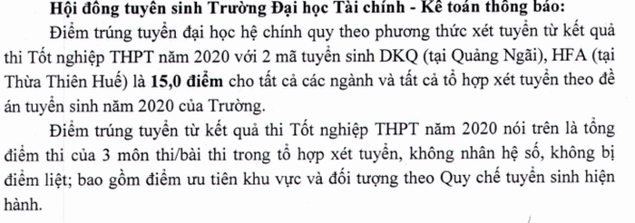 diem chuan dai hoc tai chinh ke toan chinh thuc nam 2020