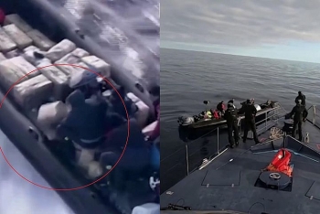 Video: Cảnh sát "quần thảo" suốt 5 tiếng rượt đuổi xuồng chở 2 tấn ma túy phi như bay trên biển