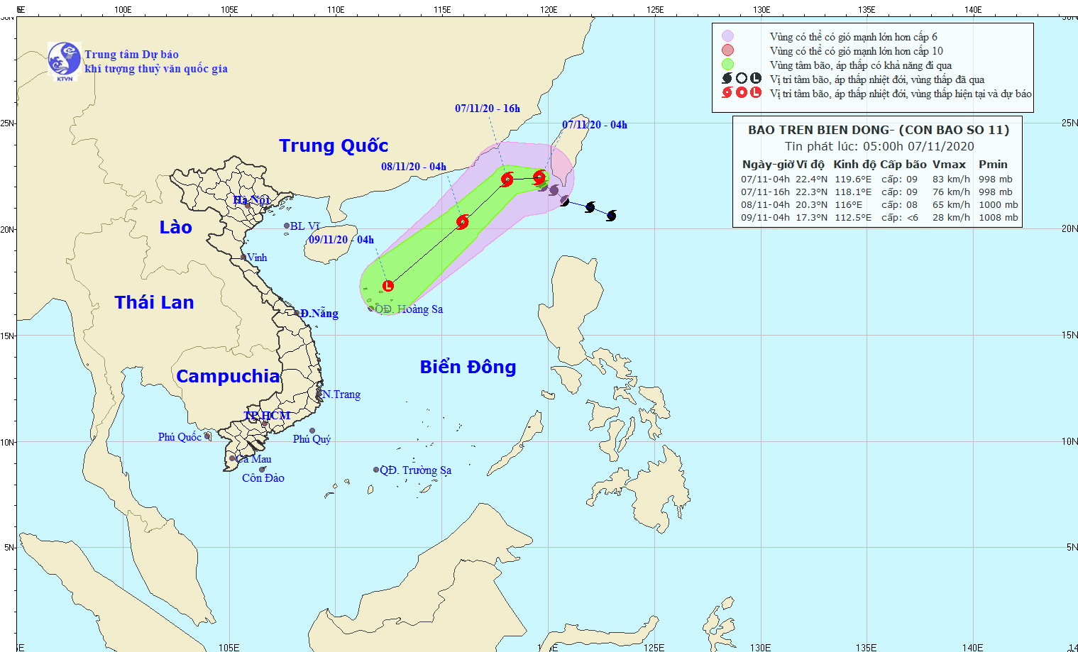 Cơn bão số 11 đã vào Biển Đông, gió giật mạnh