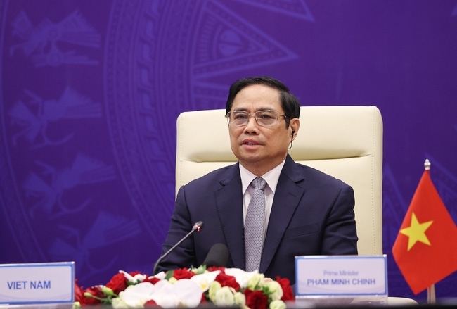 Thủ tướng Phạm Minh Chính phát biểu tại phiên thảo luận mở cấp cao của HĐBA về Tăng cường an ninh biển vào tối 9/8. (Nguồn: TTXVN)