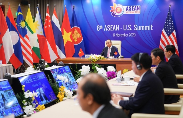 Thủ tướng Nguyễn Xuân Phúc, Chủ tịch ASEAN 2020, chủ trì Hội nghị Cấp cao ASEAN-Mỹ lần thứ 8 trực tuyến - Ảnh: Bộ Ngoại giao