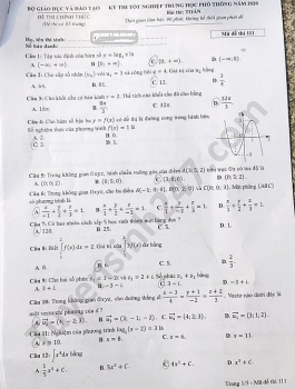 Gợi ý đáp án môn Toán mã đề 111 thi tốt nghiệp THPT quốc gia 2020