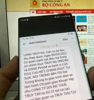Bộ Công an khuyến cáo người dân cảnh giác khi điện thoại nhận được tin nhắn ‘lệnh truy nã’