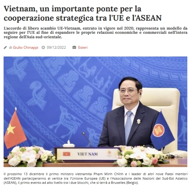Truyền thông Italy nêu bật vai trò cầu nối của Việt Nam trong quan hệ ASEAN - EU