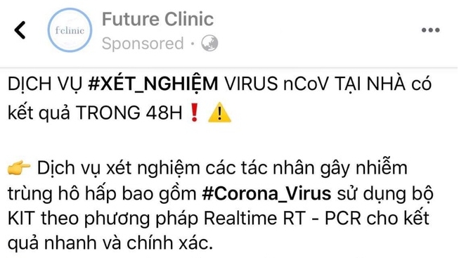 Buộc phòng khám ngưng quảng cáo dịch vụ xét nghiệm virus corona tại nhà