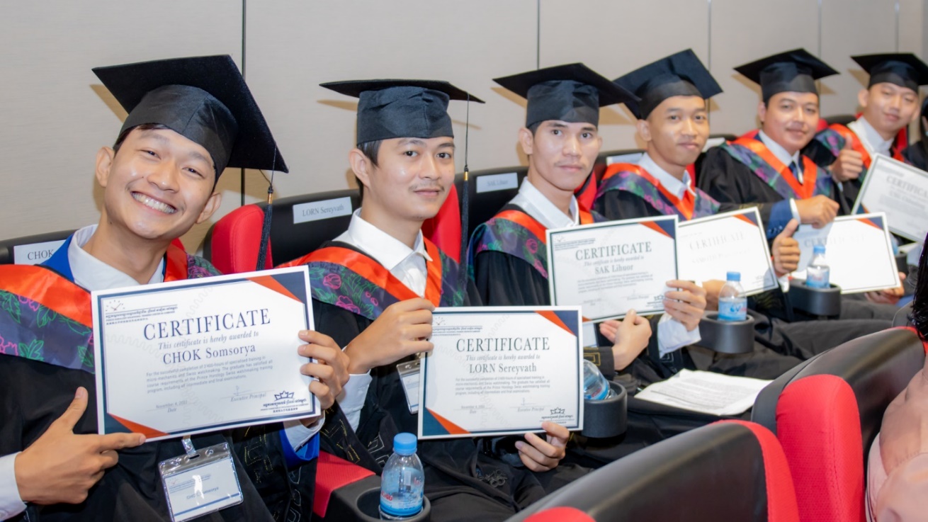 The six graduates during Prince Horology graduation ceremony Left to Right: Somsorya CHOK, Sereyvath LORN, Lihuor SAK, Phanichharath SAMOTH, Theara SEM and Chhunlong UNG