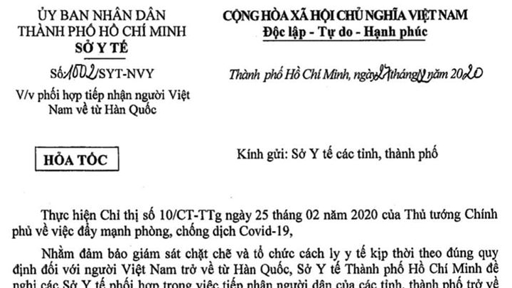tp ho chi minh de nghi cac tinh phoi hop tiep nhan nguoi viet ve tu han quoc