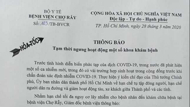 benh vien cho ray tam dung hoat dong mot so khoa kham benh phong covid 19