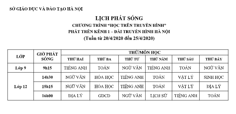 ha noi lich phat song hoc tren truyen hinh tu ngay 20 254