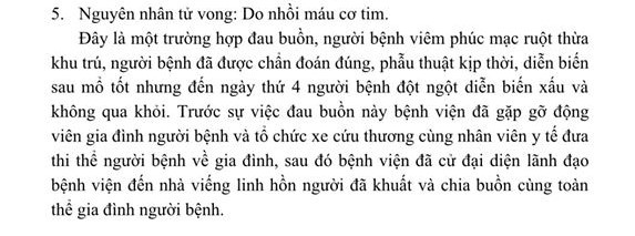 benh nhan tu vong sau mo ruot thua benh vien viet nam thuy dien uong bi giai trinh gi