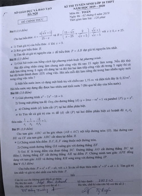 de thi tuyen sinh lop 10 mon toan so gddt ha noi nam 2019