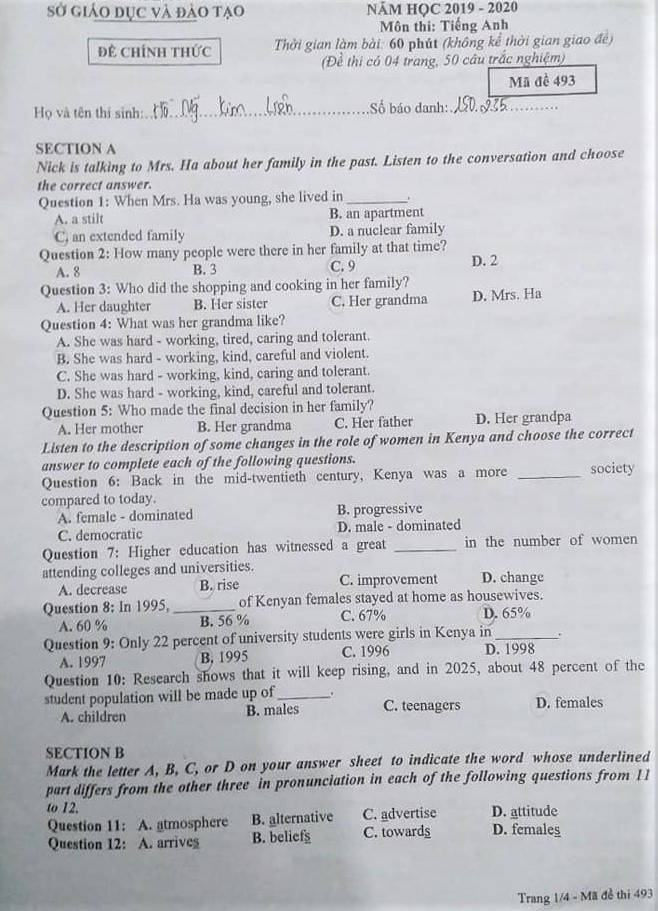 goi y dap an de thi tuyen sinh lop 10 mon tieng anh so gddt bac ninh 2019