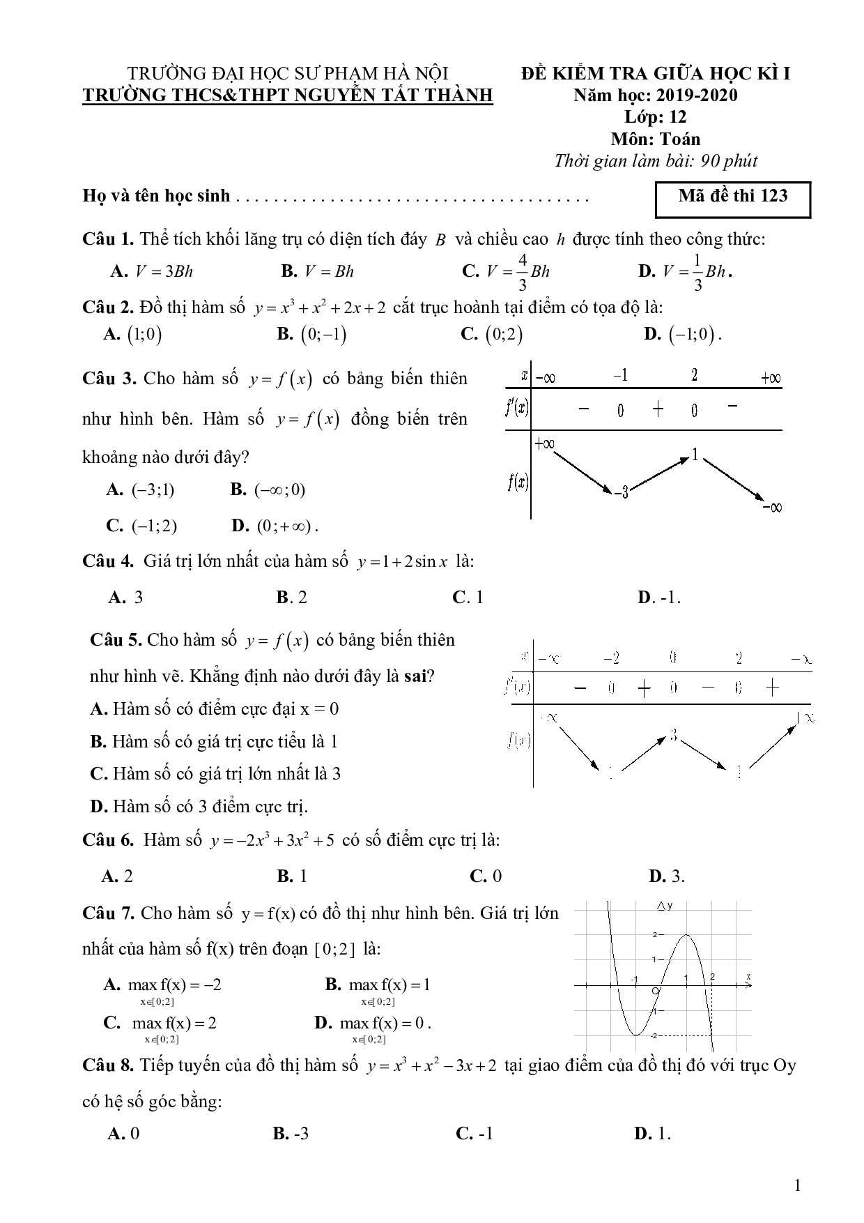 de thi giua ky 1 mon toan lop 12 thcsthpt nguyen tat thanh 2019 2020