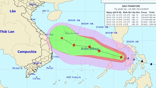Tin bão mới nhất: Chiều 26/12 bão Phanfone vào Biển Đông