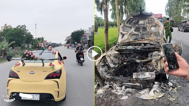 “Siêu xe” cháy rụi, tài xế phải đi cấp cứu sau cú tông vào cọc tiêu