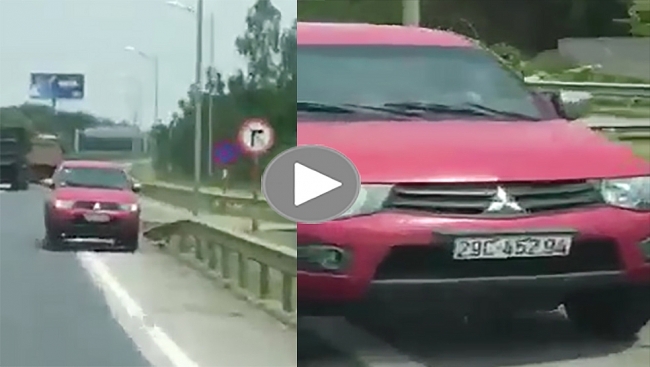Chạy ngược chiều trên cao tốc, xe bán tải gây va quệt với ôtô khác