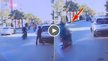 Nhập làn không quan sát, nữ tài xế tông ngã người đi xe máy Nhập làn không quan sát, nữ tài xế tông ngã người đi xe máy
