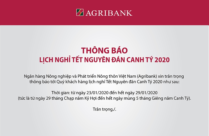 lich nghi tet nguyen dan 2020 ngan hang agribank