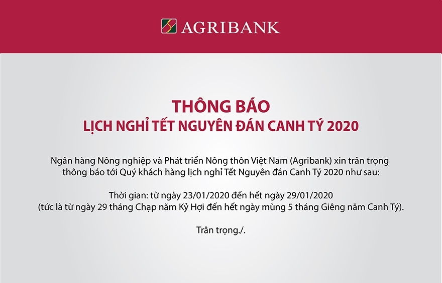 lich nghi tet nguyen dan 2020 ngan hang agribank nghi tu 29 tet tro lai vao mung 6