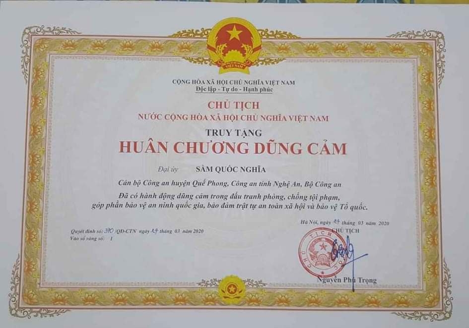 chu tich nuoc truy tang huan chuong dung cam cho dai uy hi sinh khi bat nhom ma tuy