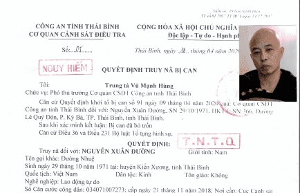 Truy nã Nguyễn Xuân Đường, chồng nữ đại gia bất động sản Thái Bình